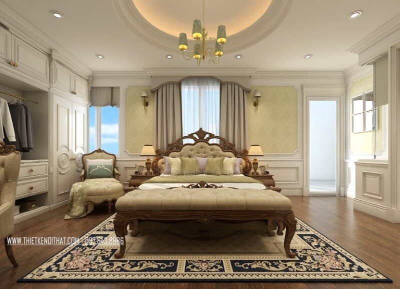 Giường ngủ chung cư tân cổ điển Giường ngủ chung cư tân cổ điển