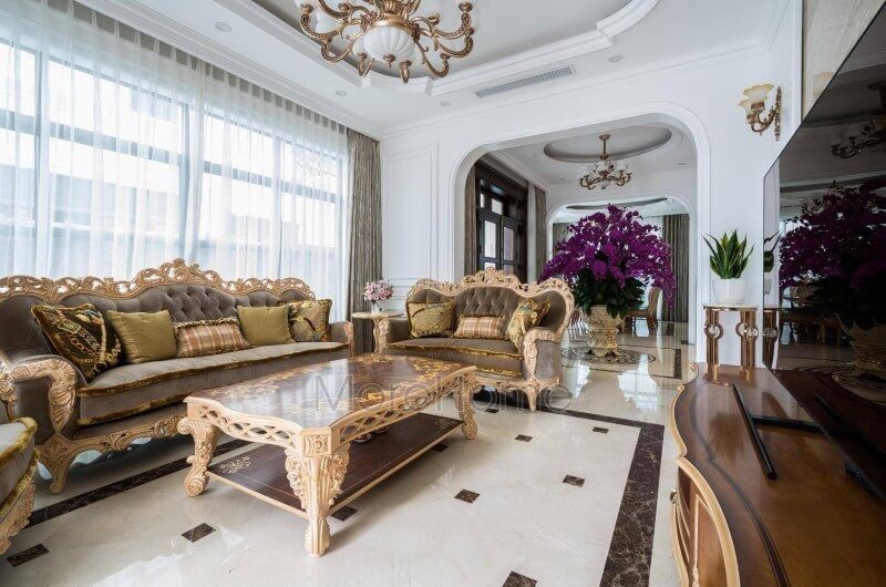 Công trình hình ảnh thi công nội thất phòng khách cổ điển luxury cao cấp ở biệt thự Vinhomes Imperia Hải Phòng