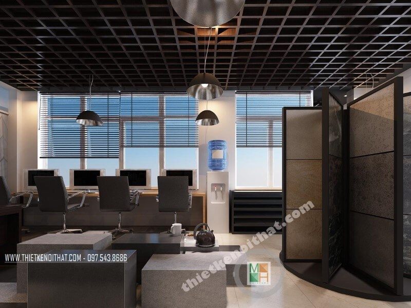 Mẫu thiết kế nội thất showroom văn phòng được trình bày bằng các đá tự nhiên độc đáo.